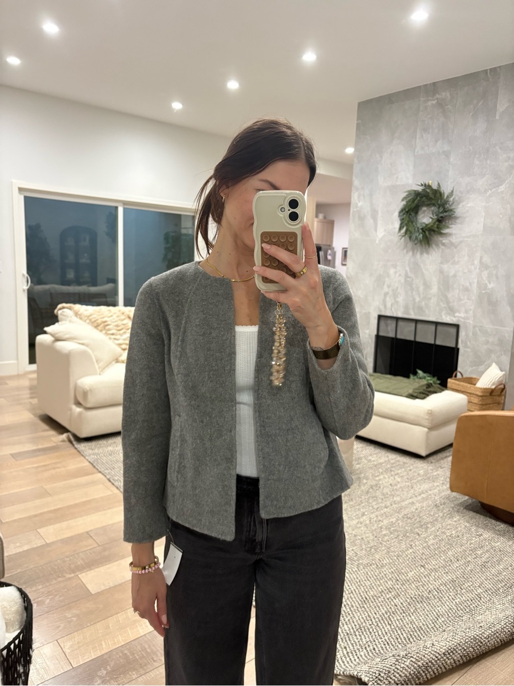 Talbots Gray Open-Front Collarless Wool-Blend Jacket